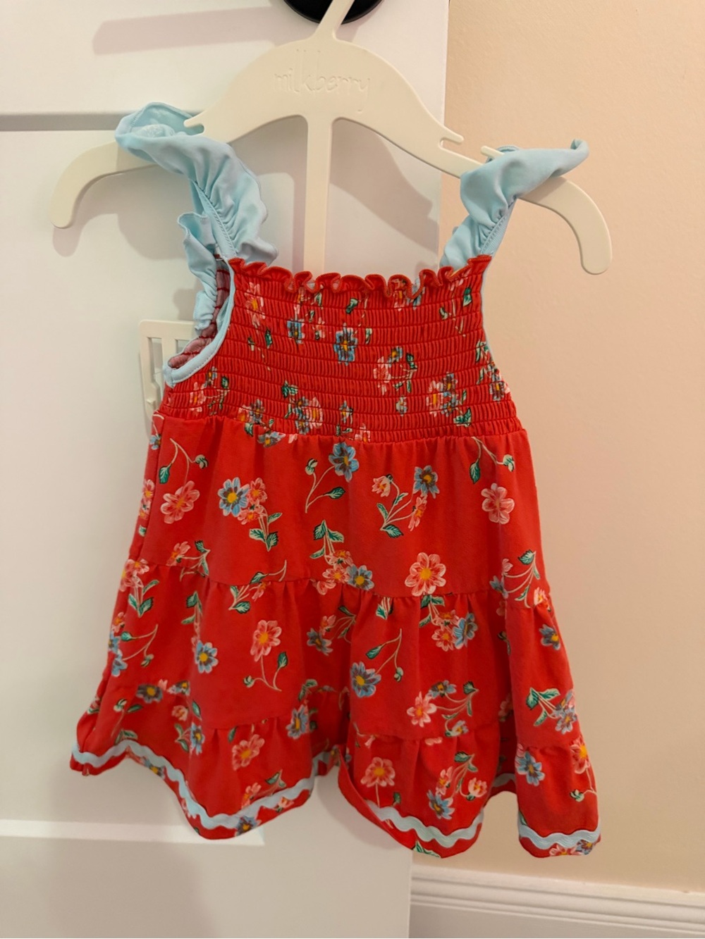 Matilda Jane Red Floral Ruffle Sundress with Light Blue Straps